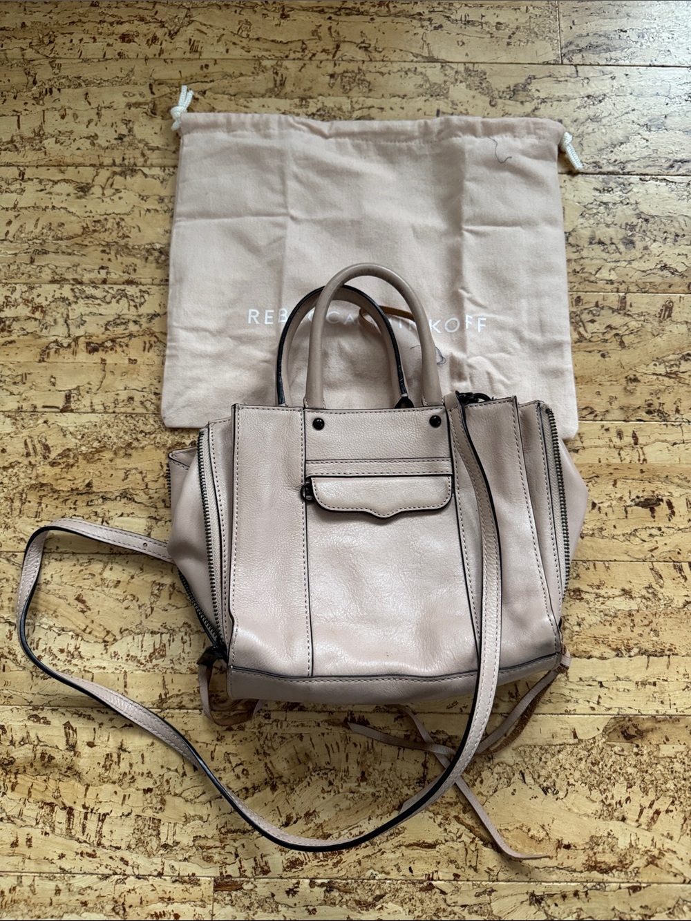 Rebecca Minkoff Blush Beige Leather Satchel with Detachable Strap